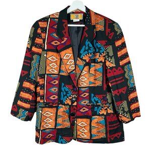 Vintage Baccini 100% Silk Blazer M Southwestern Artsy Colorful Nubby Raw Texture